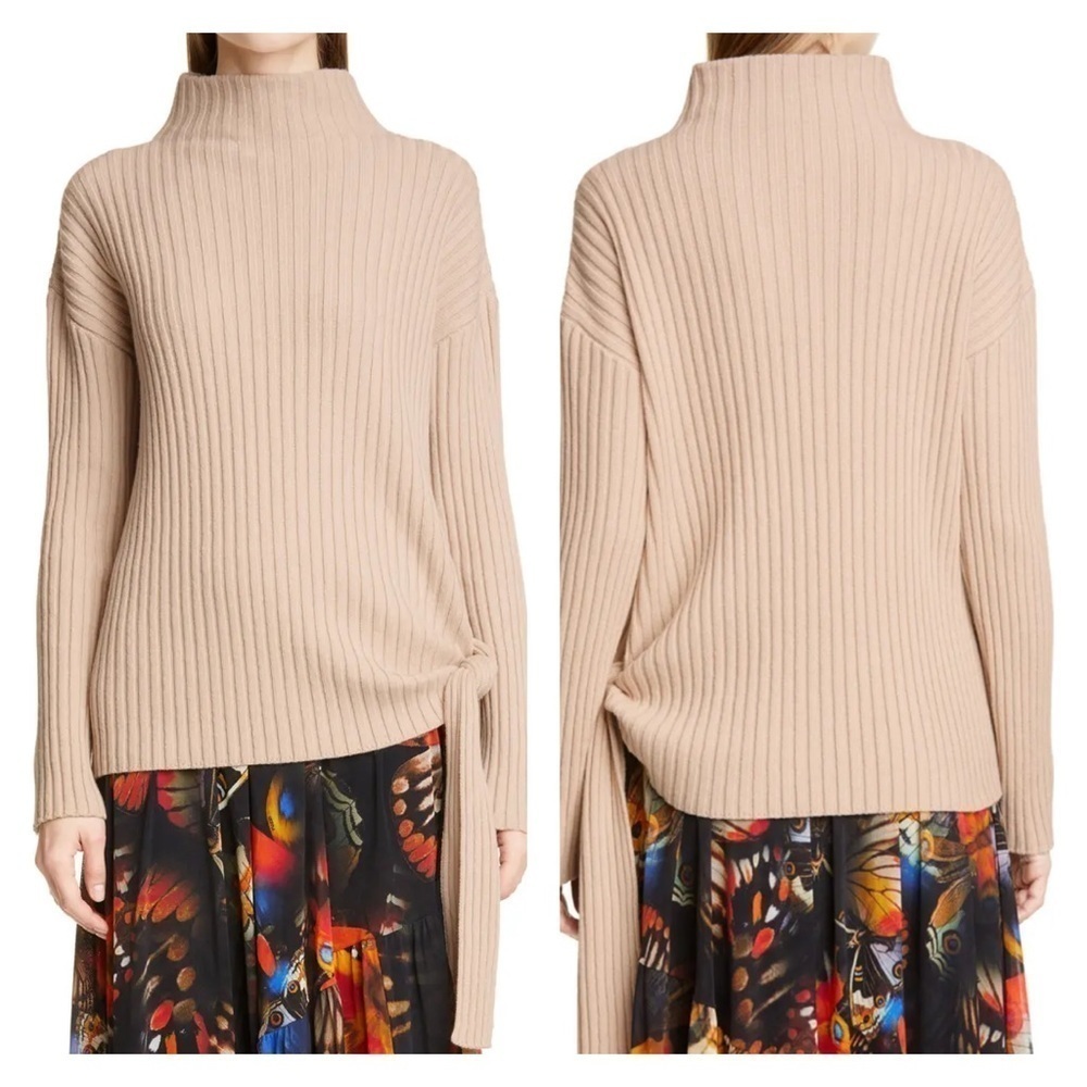 NWT FUZZI Tie Hem Wool Silk Cashmere Sweater Tan Size Small S